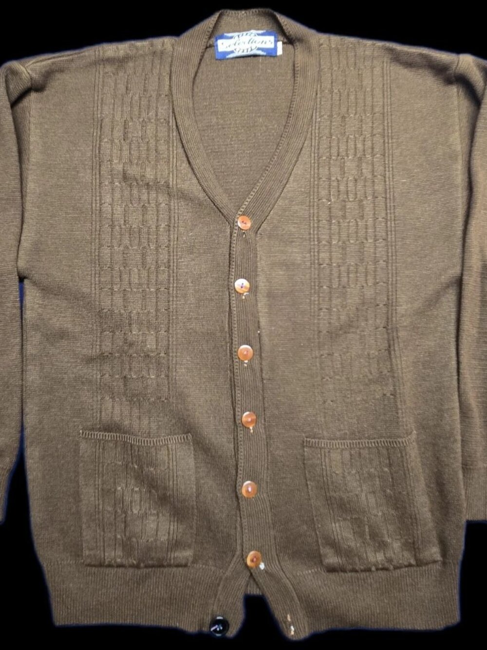 VTG Brown Button Up Cardigan Sweater with Textured Knit Pattern M
